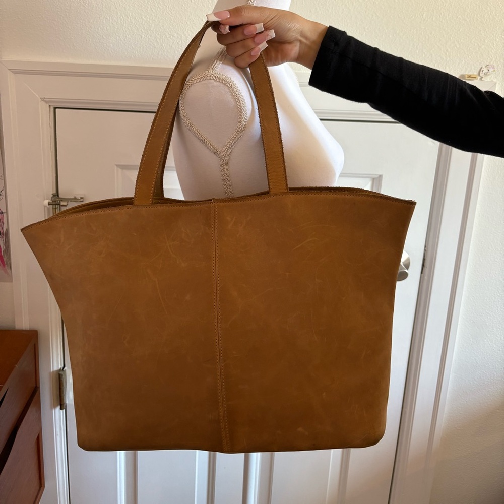 Tan Leather Tote Bag Anthropologie - Picture 3 of 3